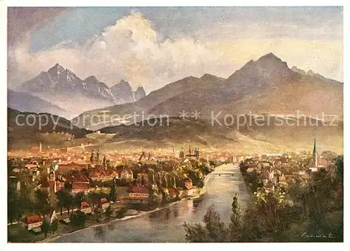 AK / Ansichtskarte Innsbruck gegen Sueden Kuenstlerkarte nach Original von Fr Schwetz Kat. Innsbruck