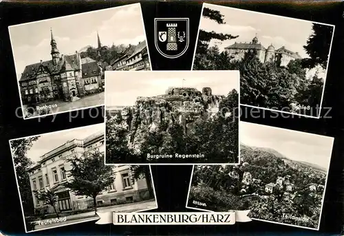 AK / Ansichtskarte Blankenburg Harz Rathaus Schloss Burgruine Regenstein Teufelsbad Panorama Kat. Blankenburg