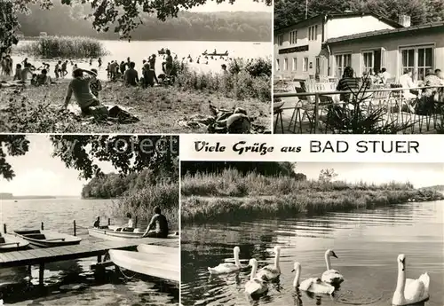 AK / Ansichtskarte Bad Stuer Badestrand Steg Schwaene Terrasse  Kat. Stuer