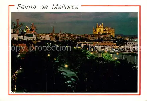 AK / Ansichtskarte Palma de Mallorca Catedral y los molinos del Jonquet vista nocturna Kat. Palma de Mallorca