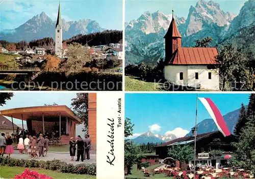 AK / Ansichtskarte Kirchbichl Tirol Ortsansicht mit Kirche Alpen Antonius Kapelle im Kaisertal Musikpavillon Gasthof Kaiserblick Kat. Kirchbichl