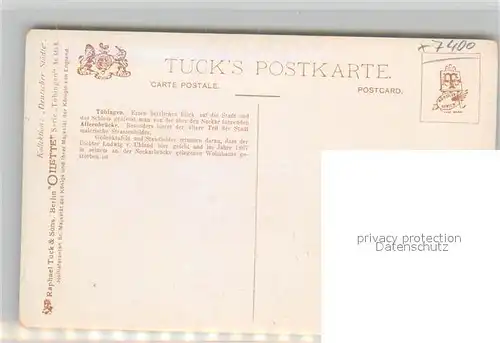 AK / Ansichtskarte Verlag Tucks Oilette Nr. 645 B Tuebingen Aleenbruecke Schloss  Kat. Verlage
