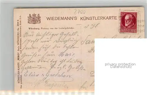 AK / Ansichtskarte Verlag Wiedemann WIRO Nr. 2938 B Wuerzburg Festung von der Ludwigsbruecke  Kat. Verlage