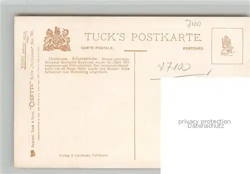 AK / Ansichtskarte Verlag Tucks Oilette Nr. 700 Heilbronn Kilianskirche  Kat. Verlage
