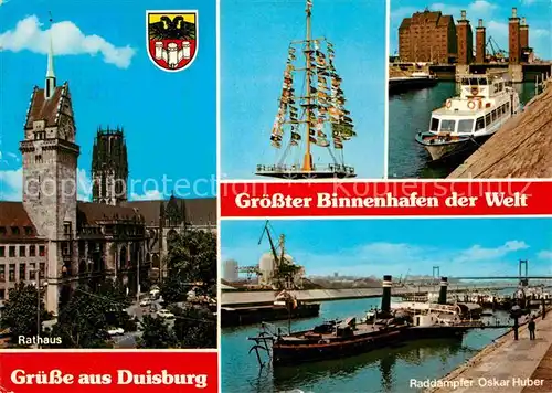 AK / Ansichtskarte Duisburg Ruhr Rathaus Raddampfer Oskar Huber Groesster Binnenhafen der Welt Kat. Duisburg