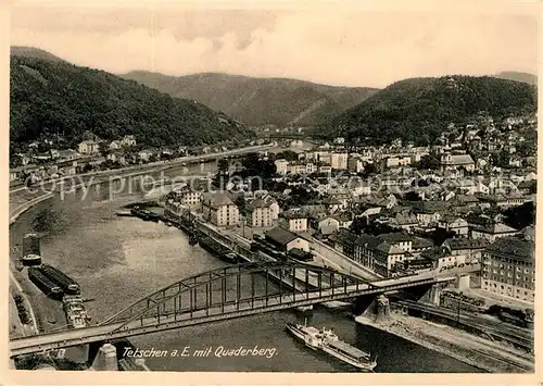 AK / Ansichtskarte Tetschen Bodenbach Boehmen Fliegeraufnahme Flusspartie mit Quaderberg Kat. Decin