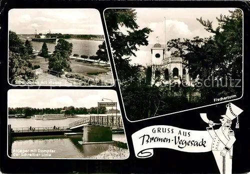 AK / Ansichtskarte Vegesack Stadtgarten Weser Anleger mit Dampfer Fischerturm Kat. Bremen