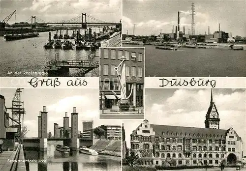 AK / Ansichtskarte Duisburg Ruhr Rheinbruecke Hafen Schwanentorbruecke Rathaus Kat. Duisburg
