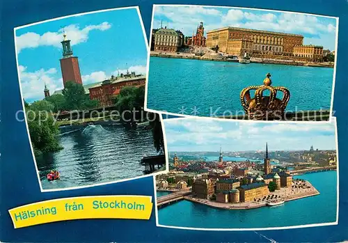 AK / Ansichtskarte Stockholm Turm Koenigliches Schloss Krone Fliegeraufnahme Kat. Stockholm