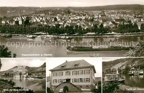 AK / Ansichtskarte Hassmersheim Gesamtansicht Burg Hornberg Rathaus Neckarpartie Kat. Hassmersheim