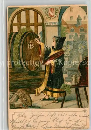 AK / Ansichtskarte Muenchner Kindl Bierfass Kuenstler Farbpalette Affe Litho  Kat. Muenchen