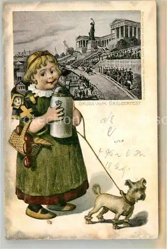 AK / Ansichtskarte Oktoberfest Kind Puppe Muenchner Kindl Hund Litho  Kat. Feiern und Feste