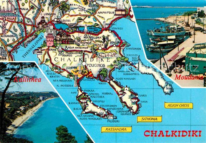 AK / Ansichtskarte Chalkidiki_Halkidiki Landkarte Halbinsel aegaeis AK / Ansichtskarte Chalkidiki_Halkidiki Landkarte Halbinsel aegaeis