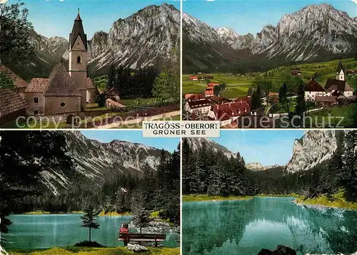 AK / Ansichtskarte Tragoess Ortsansicht mit Kirche Bergsee Alpenpanorama Kat. Tragoess