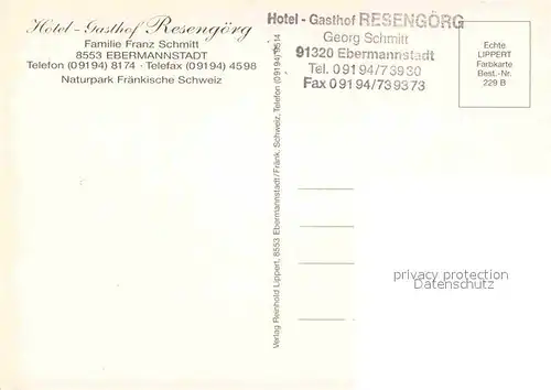 AK / Ansichtskarte Ebermannstadt Hotel Gasthof Resengoerg Tuerschild Kat. Ebermannstadt