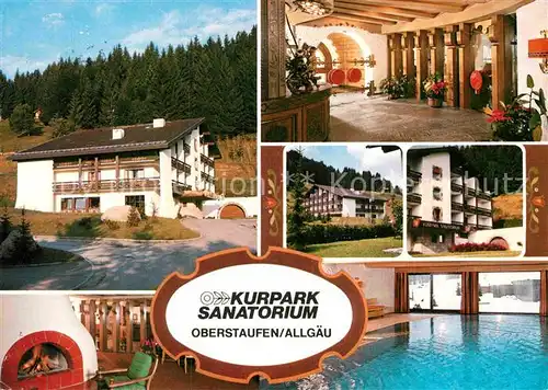 AK / Ansichtskarte Oberstaufen Kurpark Sanatorium Foyer Kaminzimmer Hallenbad Kat. Oberstaufen