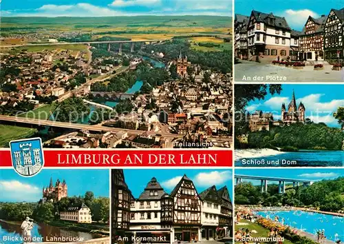 AK / Ansichtskarte Limburg Lahn Fliegeraufnahme Lahnpartie Ploetze Schloss Dom Kornmarkt  Kat. Limburg a.d. Lahn