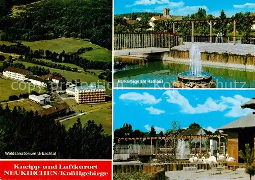 AK / Ansichtskarte Neukirchen Knuellgebirge Fliegeraufnahme Waldsanatorium Urbachtal Parkanlage am Rathaus Flamingos Kat. Neukirchen