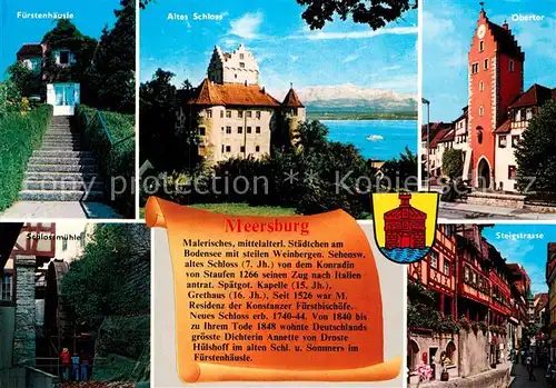 AK / Ansichtskarte Meersburg Bodensee Fuerstenhaeusle Altes Schloss Obertor Schlossmuehle Steigstrasse Kat. Meersburg