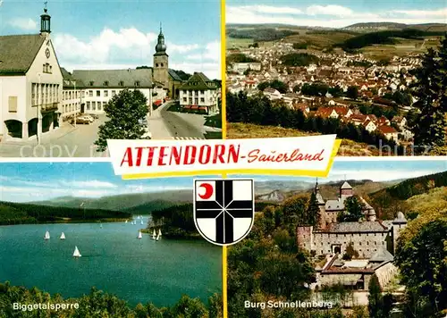 AK / Ansichtskarte Attendorn Teilansicht Fliegeraufnahme Biggetalsperre Burg Schnellenberg Kat. Attendorn