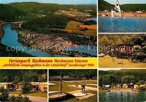 AK / Ansichtskarte Herzhausen Edersee Fliegeraufnahme Ferienpark Teichmann Minigolf Camping Kat. Edertal