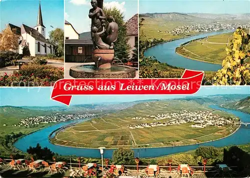 AK / Ansichtskarte Leiwen Mosel Kirche Brunnen Moselschleife Fliegeraufnahme