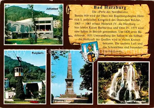 AK / Ansichtskarte Bad Harzburg Juliusbad Bergbahn Canossa Saeule Radau Wasserfall Kat. Bad Harzburg