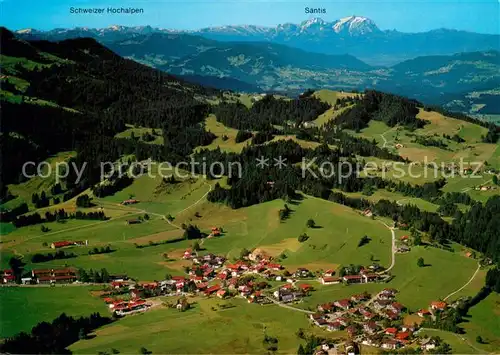 AK / Ansichtskarte Oberstaufen Fliegeraufnahme mit Schweizer Hochalpen und Saentis Kat. Oberstaufen
