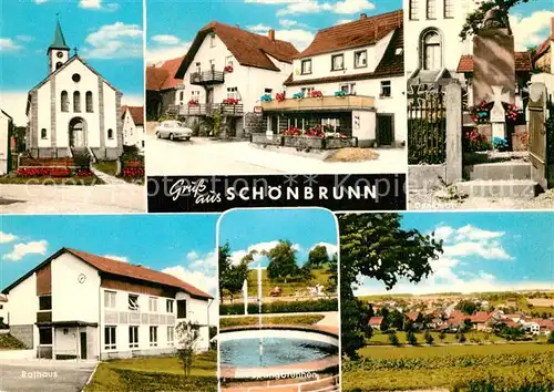 AK / Ansichtskarte Schoenbrunn Baden Kirche Rathaus Brunnen Teilansicht  Kat. Schoenbrunn