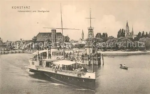 AK / Ansichtskarte Dampfer Seitenrad Konstanz Hafeineinfahrt Stadtgarten  Kat. Schiffe