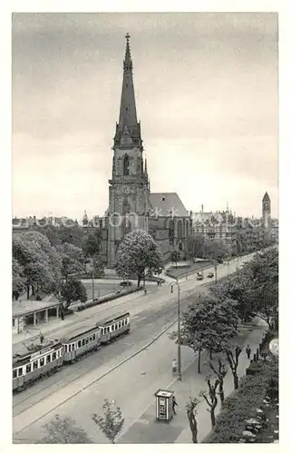 AK / Ansichtskarte Strassenbahn Karlsruhe Bernharduskirche  Kat. Strassenbahn