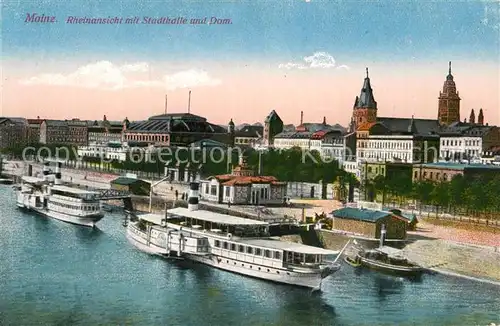 AK / Ansichtskarte Dampfer Seitenrad Mainz Rheinansicht Stadthalle Dom  Kat. Schiffe