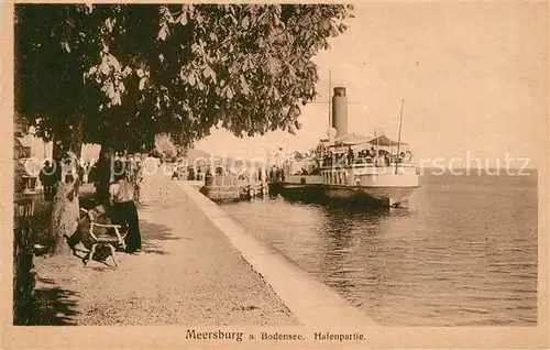 AK / Ansichtskarte Dampfer Seitenrad Meersburg Boednsee Hafenpartie  Kat. Schiffe