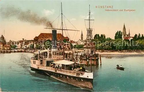AK / Ansichtskarte Dampfer Seitenrad Konstanz Hafeneinfahrt Stadtgarten  Kat. Schiffe