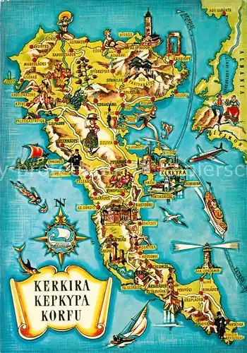 AK / Ansichtskarte Korfu Corfu Ortungskarte Karkyra Paleokastritsa Krini Kat. Griechenland