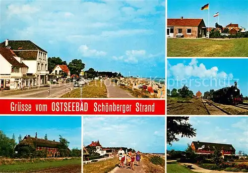 AK / Ansichtskarte Schoenberger Strand Promenade Strand Lokomotive Gasthaus Kat. Schoenberg (Holstein)