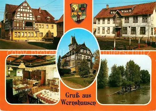 AK / Ansichtskarte Wernshausen Rat der Gemeinde Eiscafe Gasthaus zur Linde Flossfahrt Werra Kat. Wernshausen