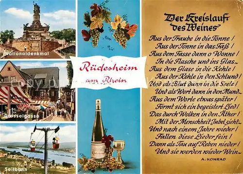AK / Ansichtskarte Ruedesheim Rhein Nationaldenkmal Drosselgasse Seilbahn Kat. Ruedesheim am Rhein