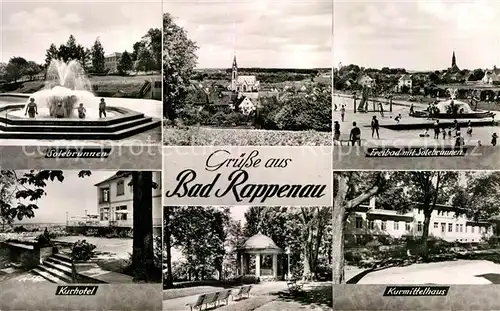 AK / Ansichtskarte Bad Rappenau Solebrunnen Kurhotel Quelle Freibad Kurmittelhaus Ortsansicht mit Kirche Bromsilber Kat. Bad Rappenau