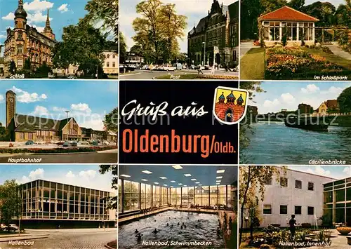 AK / Ansichtskarte Oldenburg Niedersachsen Schlosspark Caecilienbruecke Hallenbad Post  Kat. Oldenburg (Oldenburg)