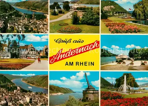 AK / Ansichtskarte Andernach Panorama Teilansichten Alter Kran Springbrunnen Kat. Andernach