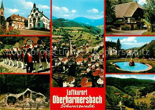 AK / Ansichtskarte Oberharmersbach Rathaus Fliegeraufnahme Schwarzwaldhaus Trachtengilde Springbrunnen Panorama Kat. Oberharmersbach