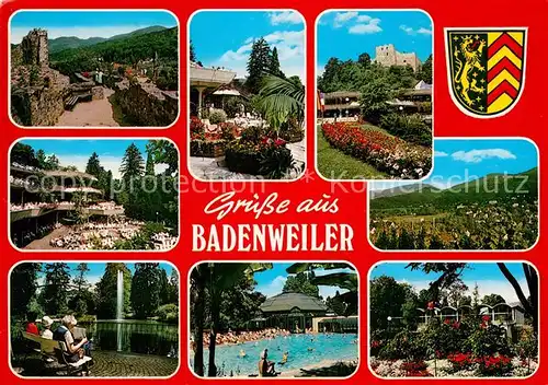 AK / Ansichtskarte Badenweiler Ruine Kurhaus Panorama Kurpark Fontaene Schwimmbad Kat. Badenweiler