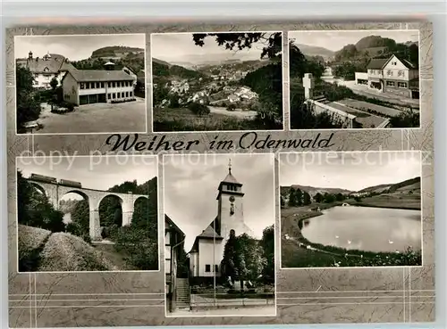 AK / Ansichtskarte Weiher Odenwald Viadukkt Kirche See Schule 