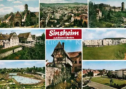 AK / Ansichtskarte Sinsheim Elsenz Gesamtansicht Burg Stift Altes Fachwerkhaus Freibad Kat. Sinsheim