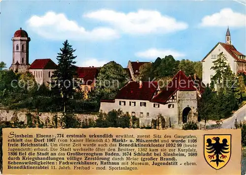AK / Ansichtskarte Sinsheim Elsenz Altstadt mit Stift Kirche Geschichte Wappen Kat. Sinsheim