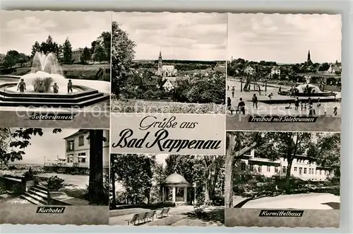 AK / Ansichtskarte Bad Rappenau Solebrunnen Kurhotel Kirche Brunnentempel Freibad Kurmittelhaus Bromsilber Kat. Bad Rappenau