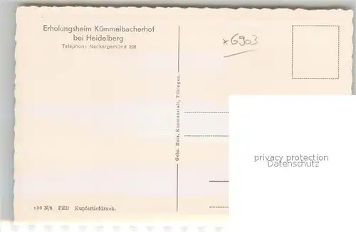 AK / Ansichtskarte Neckargemuend Blick ueber den Neckar zum Erholungsheim Kuemmelbacherhof Kupfertiefdruck Kat. Neckargemuend