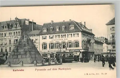 AK / Ansichtskarte Strassenbahn Karlsruhe Pyramide Marktplatz Englischer Hof  Kat. Strassenbahn