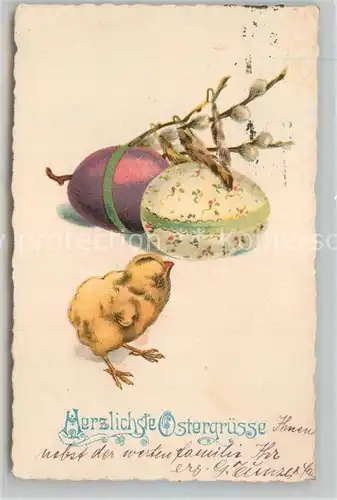 AK / Ansichtskarte Ostern Easter Paques Kueken Ostereier Weidenkaetzchen Litho  Kat. Greetings